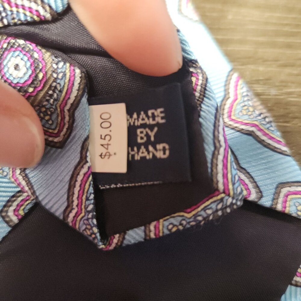 Vintage Ralph Lauren Tie Old Money Foulard Blue Pink Paisley Preppy Dapper Sharp - Picture 6 of 8